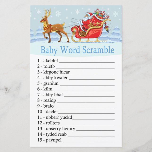 Papier jeu de désordre de mots bébé rennes traîneau du Pè (Devant)