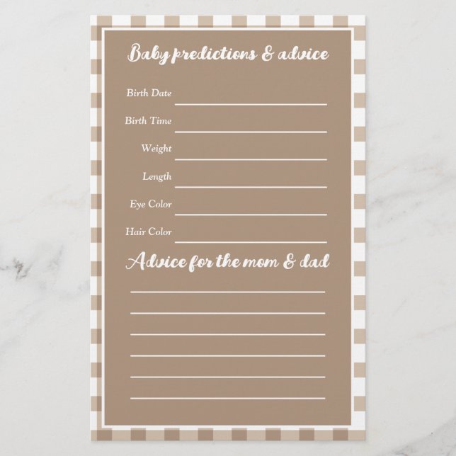 Papier Jeu de devinette Brown En vichy Baby shower (Devant)