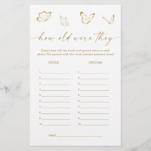 Papier Jeu de devinette d'âge de mariage Papillon en Or B