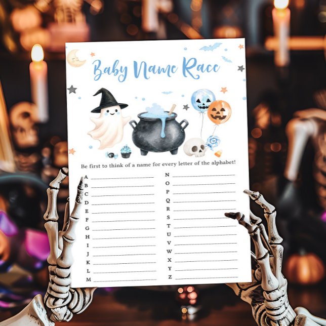 Papier Jeu de devinette de nom de bébé Blue Ghost Little  (Boy Little Boo Baby Shower Baby Name Race Game)