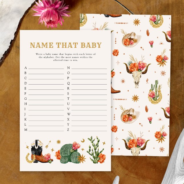 Papier Jeu de devinette de prénom occidental (Western Theme Name That Baby Game Card by Painted Paperie)