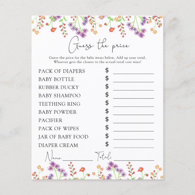 Papier Jeu de devinette de prix de fleurs sauvages (Devant)