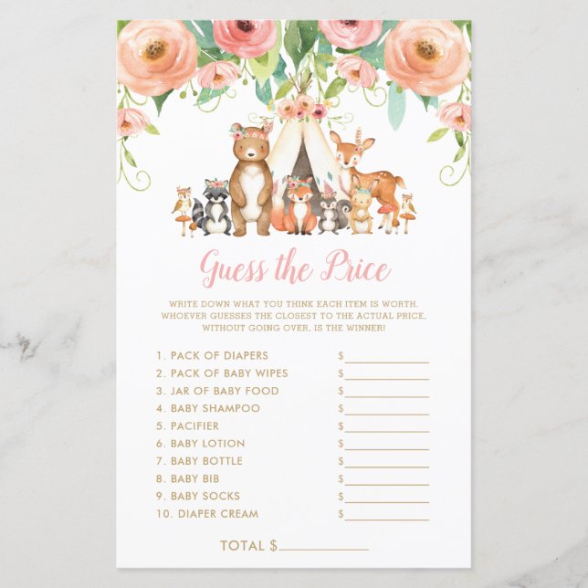 Papier Jeu de devinette de prix pour Baby Shower sur les  (Devant)