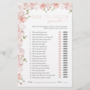 Papier Jeu de devinette pour la mariée ou le marié, rose,