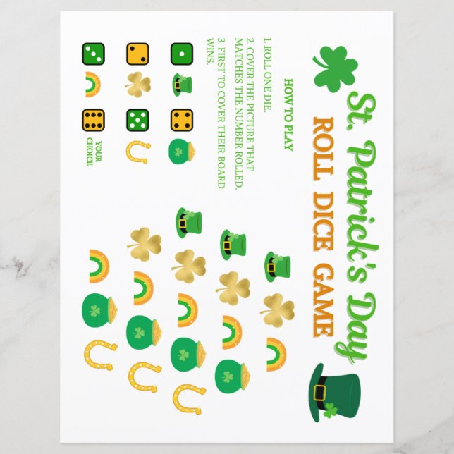 Papier Jeu de Dice Roll de St. Patrick (Devant)
