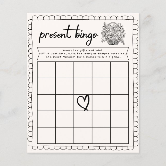 Papier Jeu de douche de bingo présent tiré à la main (Devant)
