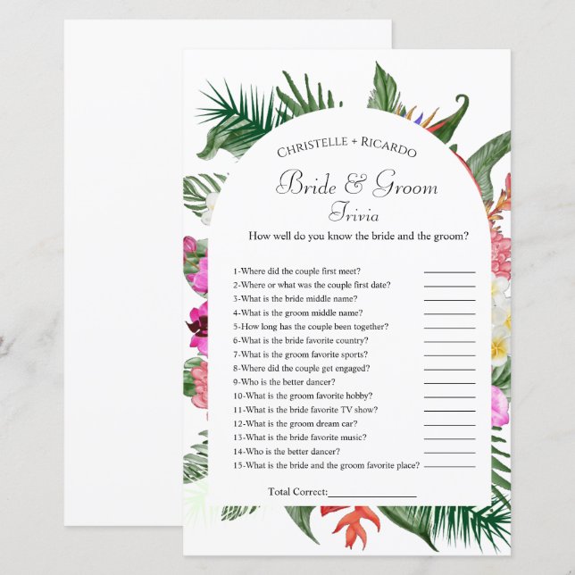 Papier Jeu de douche de mariée et de mariée hawaïenne (Devant / Derrière)