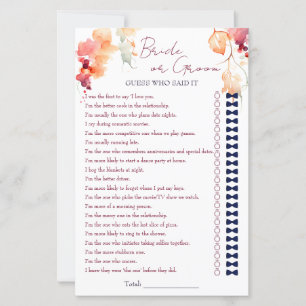 Papier Jeu de douche de mariée ou de mariée