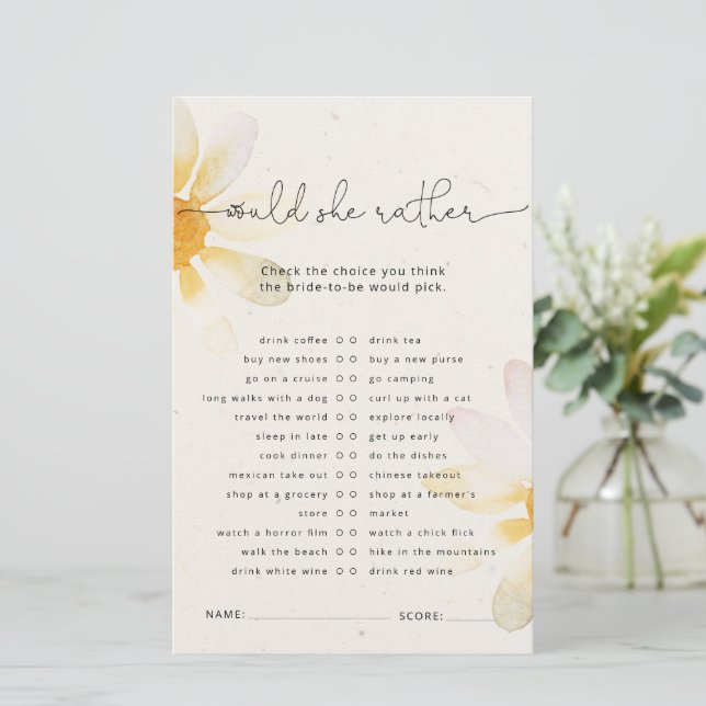 Papier Jeu de douche fleur sauvage aquarelle (Debout devant)
