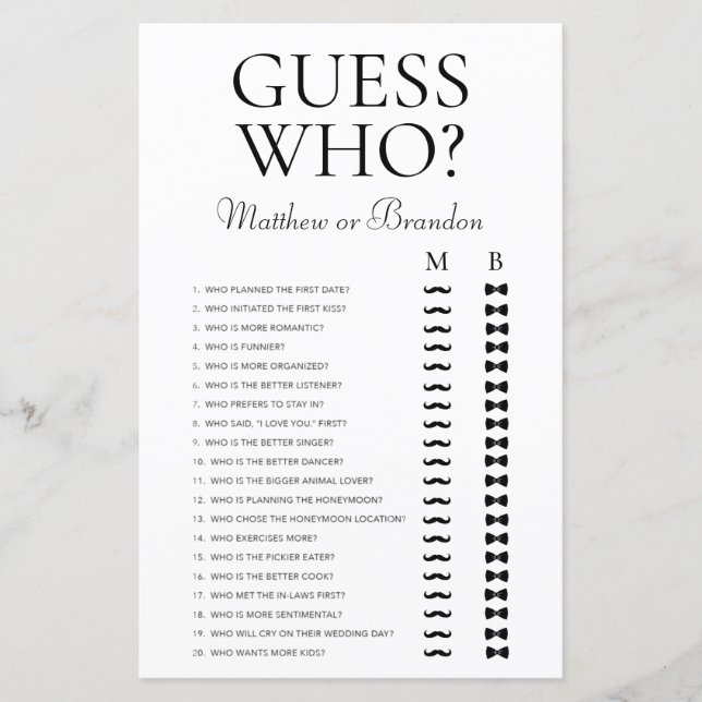 Papier Jeu de douche Guess Who LGBTQ (Devant)