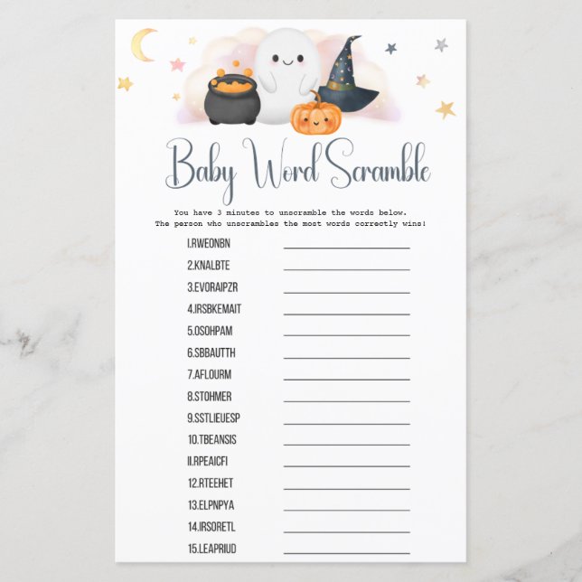 Papier Jeu de douche Halloween Little Boo Word Scramble (Devant)