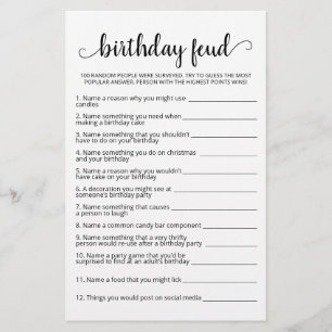 Papier Jeu de fête d'anniversaire avec réponses
