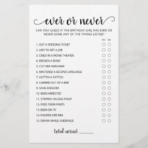 Papier Jeu de fête d'anniversaire Ever ou Never