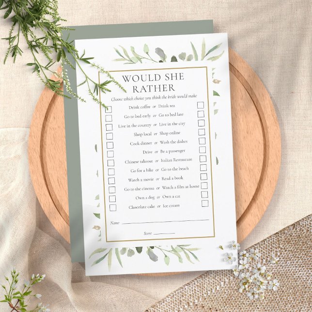 Papier Jeu de fête de douche de mariée Would She Rather (Créateur téléchargé)