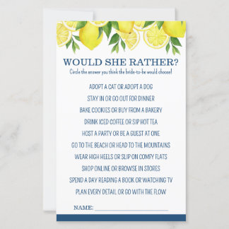 Papier Jeu de Fête de Mariage avec "Would She Rather" au 