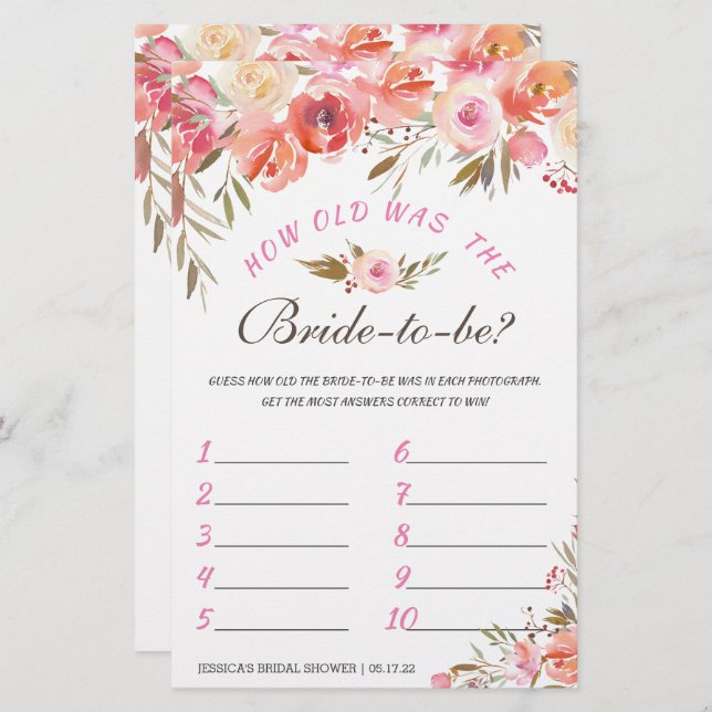 Papier Jeu de Fête des mariées à double face à fleurs dou (Devant / Derrière)