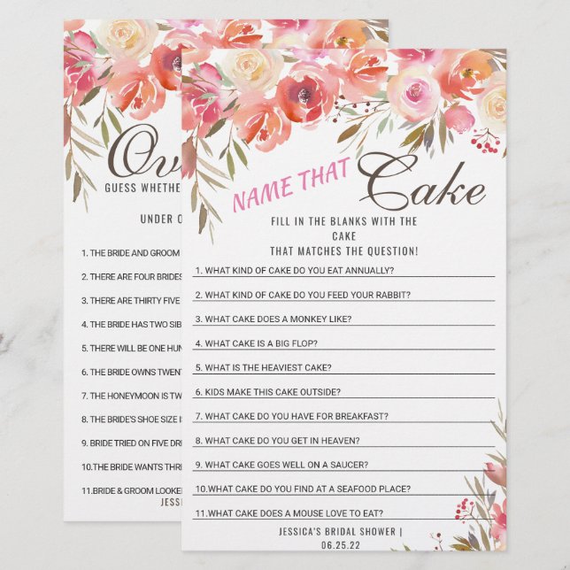 Papier Jeu de Fête des mariées à double face à fleurs dou (Devant / Derrière)