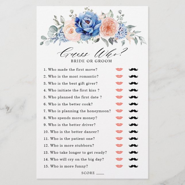 Papier Jeu de Fête des mariées Blush Blue Slate Dusty de  (Devant)