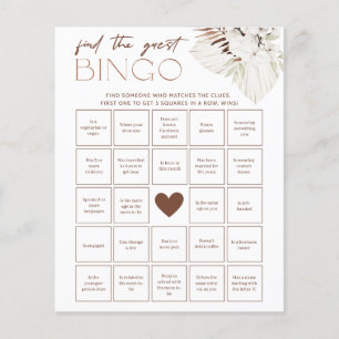 Papier Jeu de Fête des mariées Boho - Trouvez le Bingo in