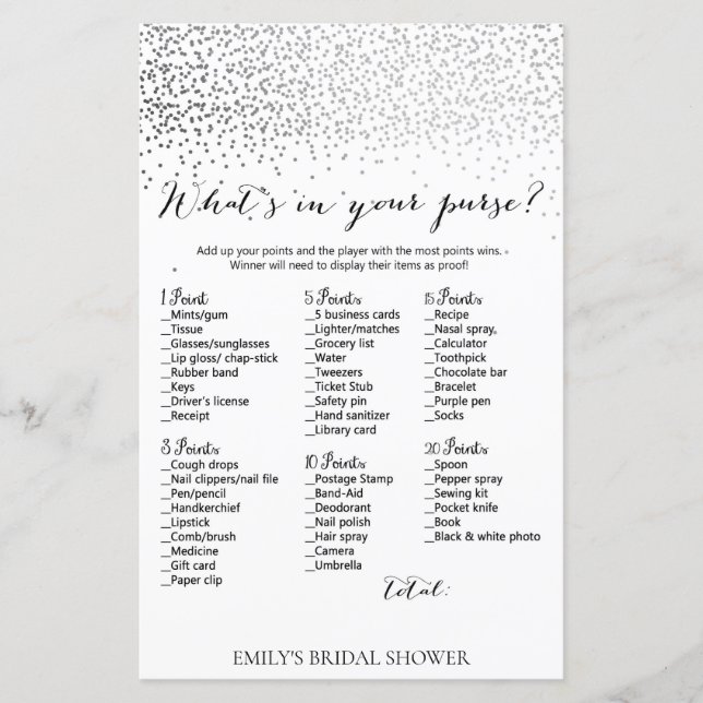 Papier Jeu de Fête des mariées Confetti Argent IMPRIMÉ (Devant)