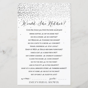 Papier Jeu de Fête des mariées Confetti Argent IMPRIMÉ