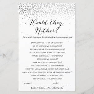 Papier Jeu de Fête des mariées Confetti Argent IMPRIMÉ