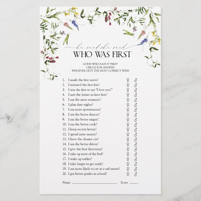 Papier Jeu de Fête des mariées d'aquarelle Fleur sauvage  (Devant)