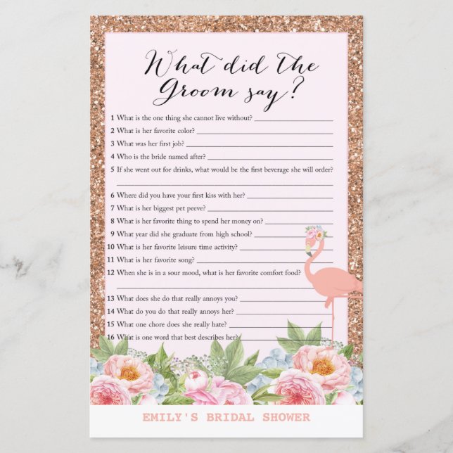 Papier Jeu de Fête des mariées de Flamant rose rose Gold  (Devant)