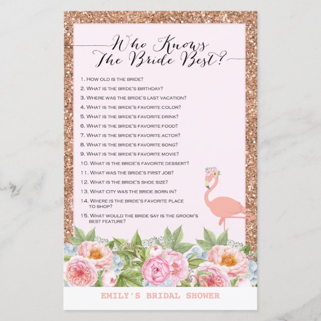 Papier Jeu de Fête des mariées de Flamant rose rose Gold  (Devant)