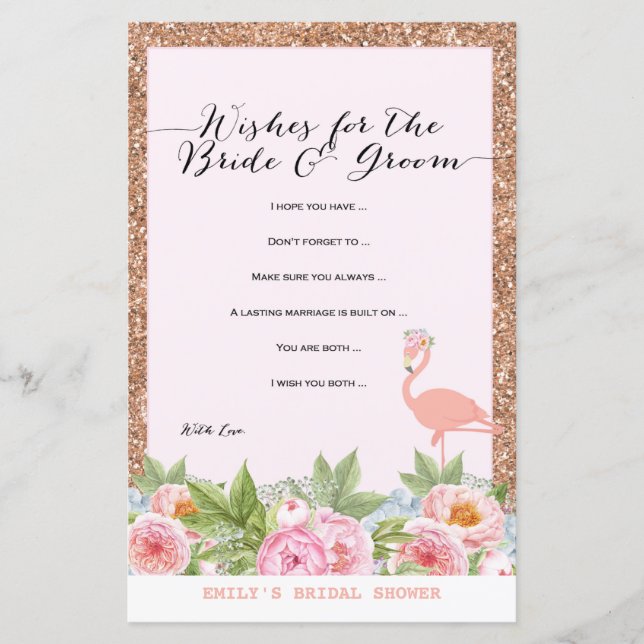 Papier Jeu de Fête des mariées de Flamant rose rose Gold  (Devant)