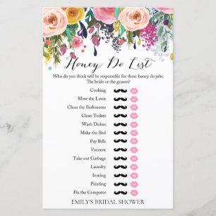 Papier Jeu de Fête des mariées de jardin Honey Do Liste