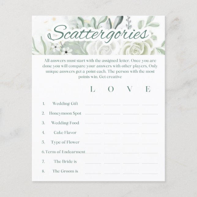 Papier Jeu de Fête des mariées de sage - Scattergories (Devant)