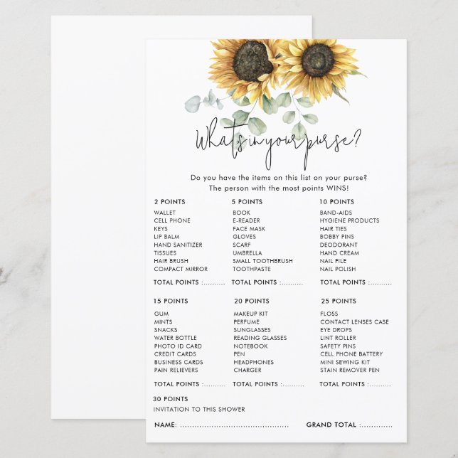 Papier Jeu de Fête des mariées de tournesol Eucalyptus Fl (Devant / Derrière)