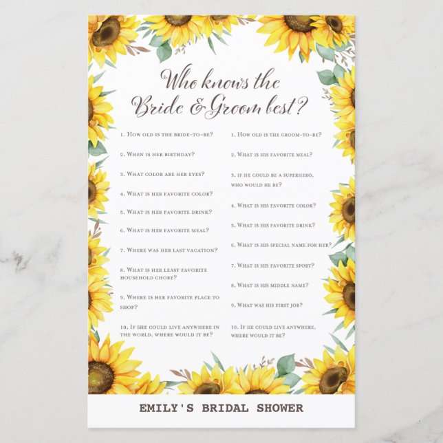 Papier Jeu de Fête des mariées de tournesol printanier IM (Devant)