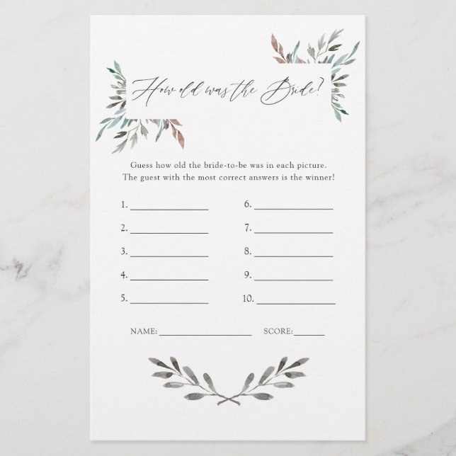 Papier Jeu de Fête des mariées d'hiver rustique verdure (Devant)