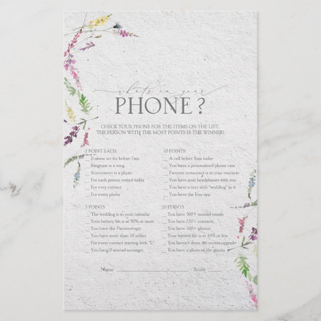 Papier Jeu de Fête des mariées fleur sauvage aquarelle (Devant)