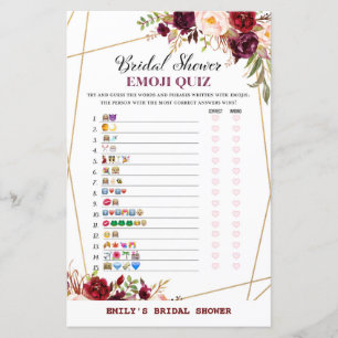 Papier Jeu de Fête des mariées Florale de Bourgogne, Wedd