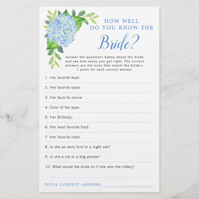 Papier Jeu de Fête des mariées géométrique Blue Hydrangea (Devant)