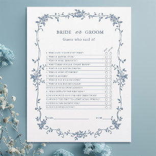 Papier Jeu de Fête des mariées "mariée ou chambre" bleu c