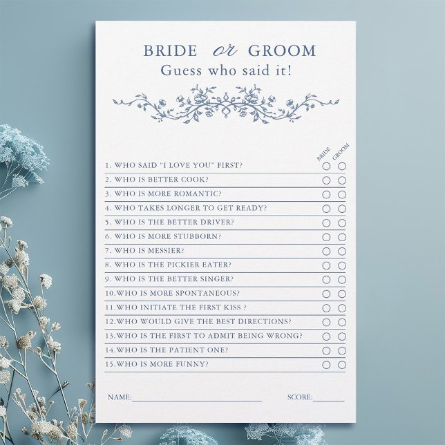 Papier Jeu de Fête des mariées "Mariée ou Groom" en bleu  (Créateur téléchargé)