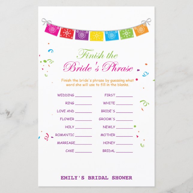 Papier Jeu de Fête des mariées mexicaine Fiesta IMPRIMÉ (Devant)