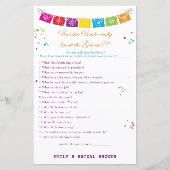 Papier Jeu de Fête des mariées mexicaine Fiesta IMPRIMÉ (Devant)