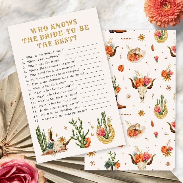 Papier Jeu de Fête des mariées occidentale (Western Who Knows the Bride -To-Be Best? Bridal Shower Game by Painted Paperie
)