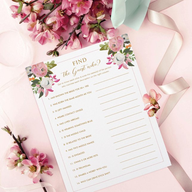 Papier Jeu de Fête des mariées rose Trouvez l'invité qui (Créateur téléchargé)