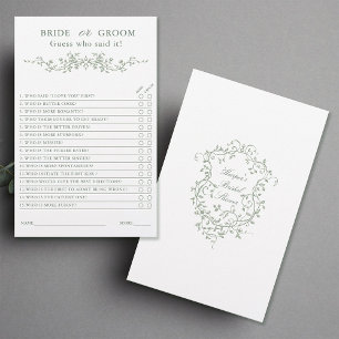 Papier Jeu de Fête des mariées Sage Green 'Bride or Groom