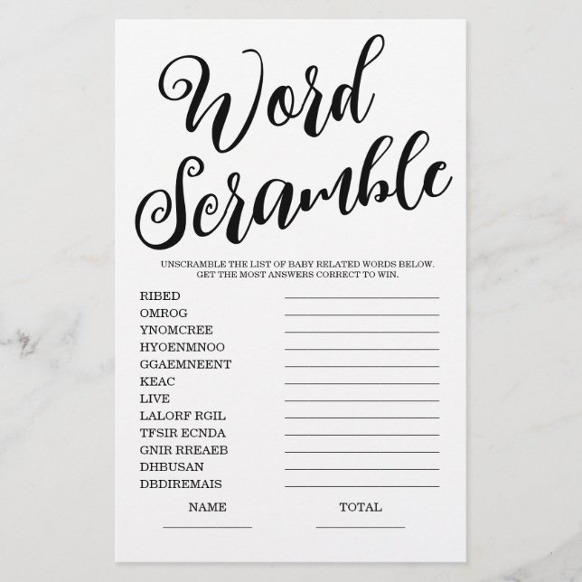 Papier Jeu de Fête des mariées Word Scramble (Devant)