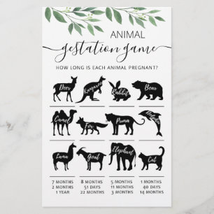Papier Jeu de fête pour bébé : gestation des animaux avec