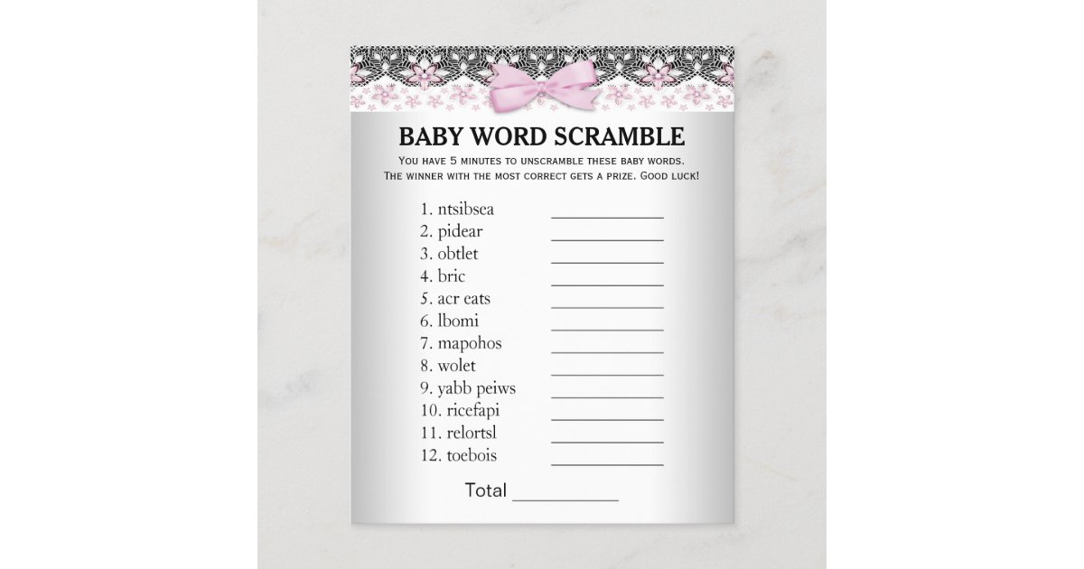 Papier Jeu De Filles Baby Showers Quiz Du Jeu De Mots Scr Zazzle Ca