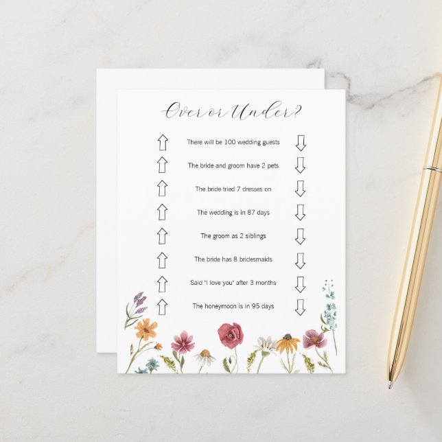 Papier Jeu de fleur sauvage supérieur ou inférieur à la F (Devant/Arrière en situation)