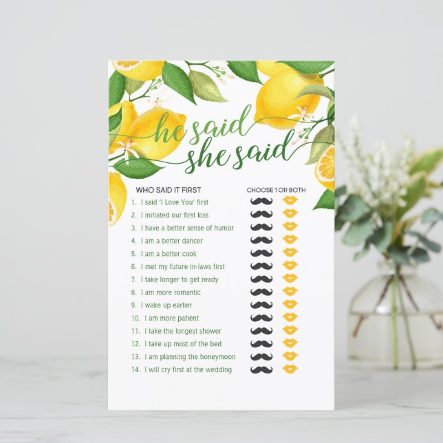 Papier Jeu de He Said She Said - Citron (Debout devant)